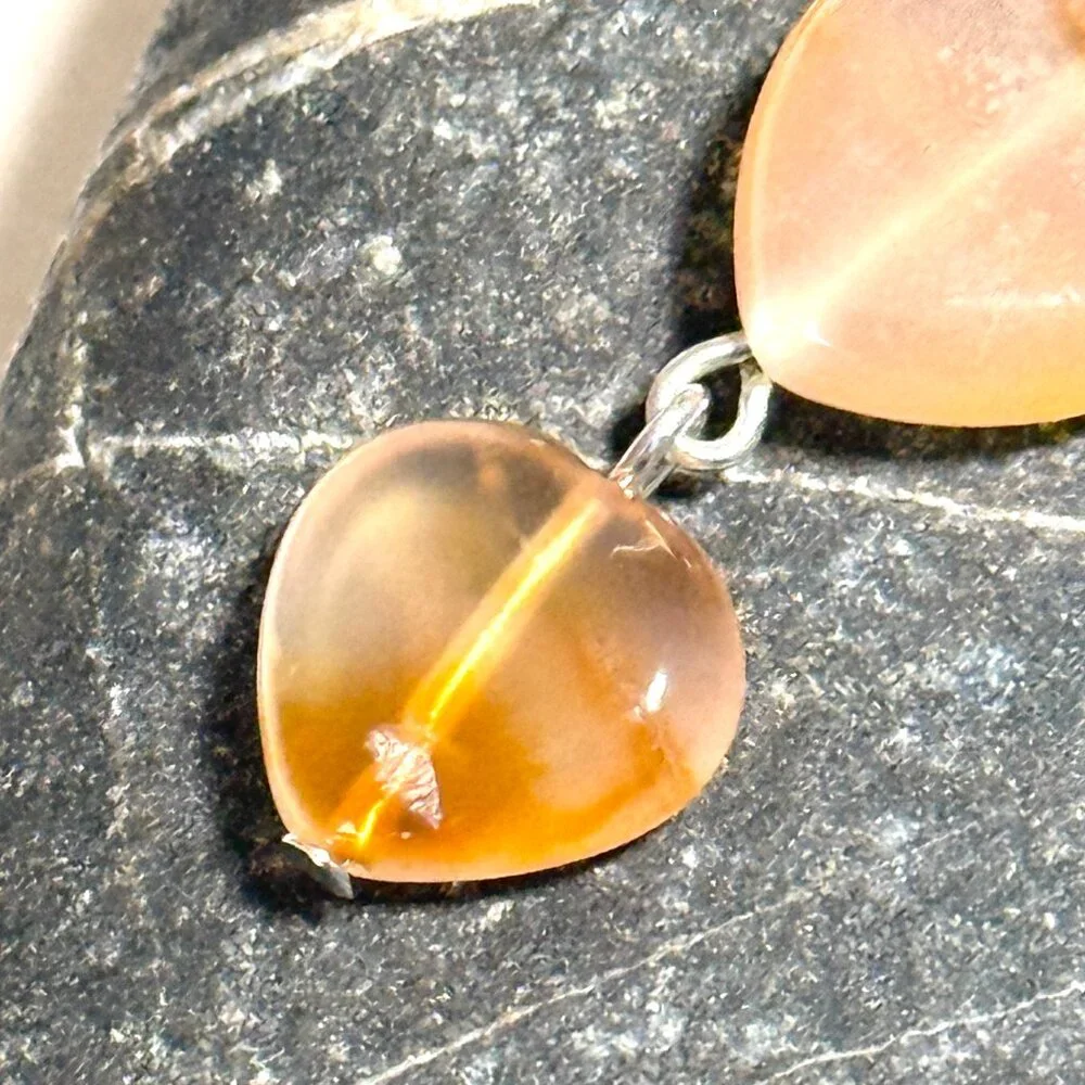 2/$20, Genuine Orange Agate Stone Heart Silver Dangle Earrings - Picture 6 of 11